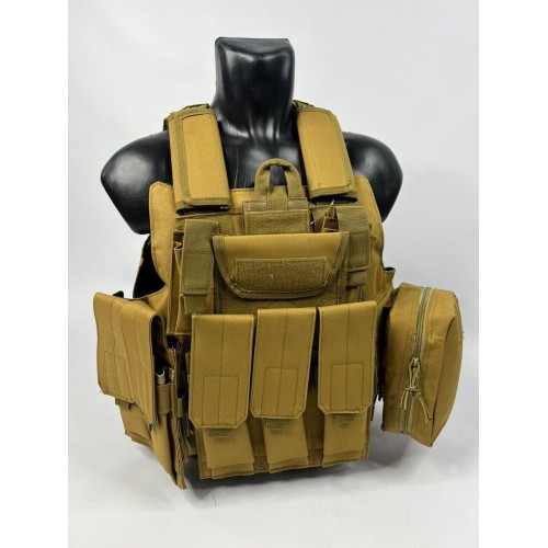 Тактический разгрузочный жилет «5 / пять карманов» с подсумками Tactical Molle Plate Carrier для съемных бронепластин в Перми